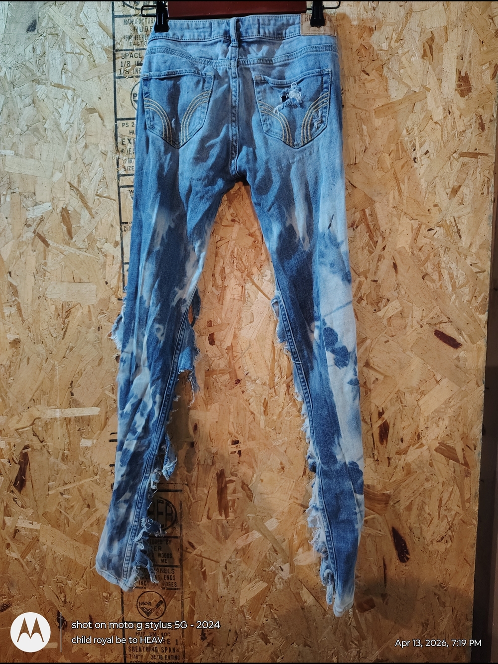 Hollister Light Blue Denim Jeans with Yellow Stitching Ripped And Cut Sz 1R